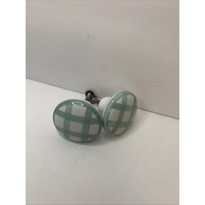 Hickory Hardware English Ceramic cabinet knobs Cozy White & Green Checked Lot/2